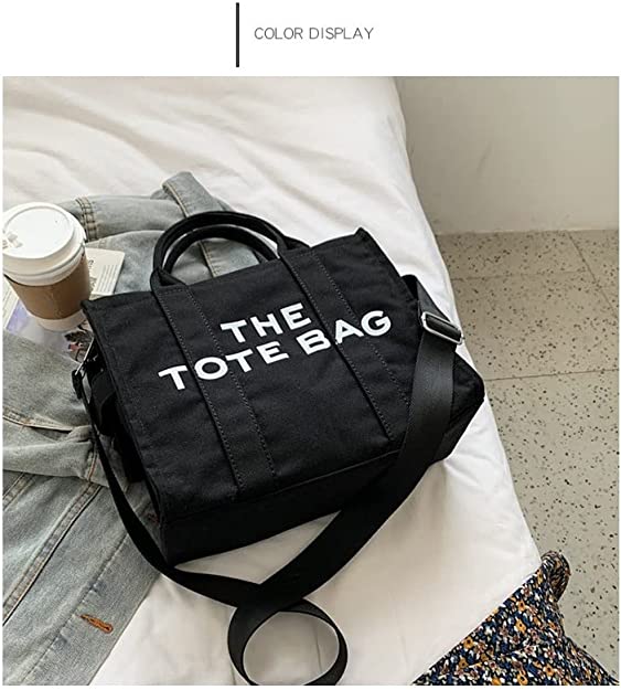 Canvas Tote Bags for Women Handbag Tote Purse with Zipper Canvas Crossbody Bag(Black)