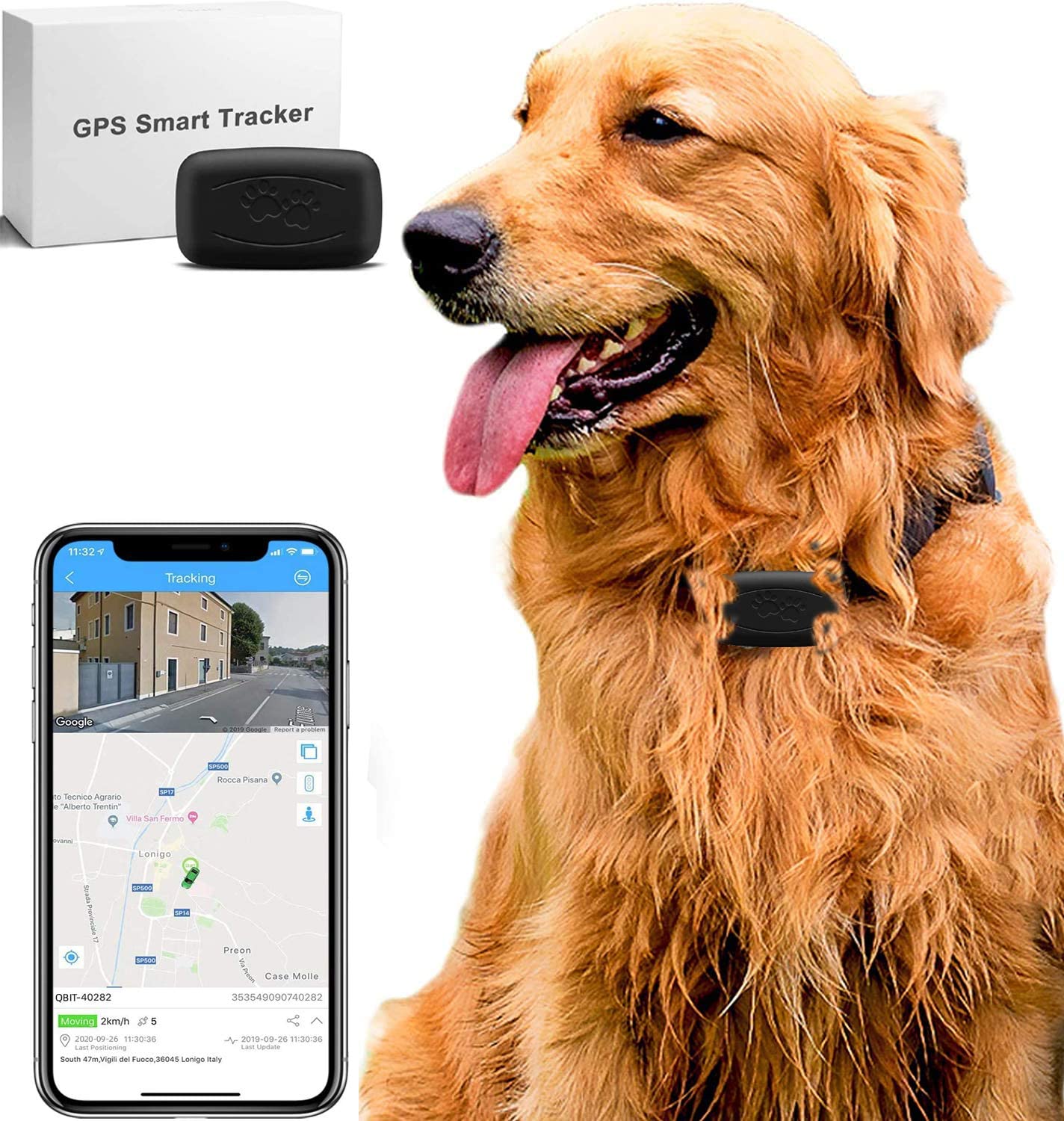 Jorenca Waterproof Car Gps Tracker,Dog Gps Tracker,cat gps tracker For 28lb Pets Waterproof IP67 Real Time Activity Monitor AGPS LBS SMS Positioning Tracking Device with Collar (Black)