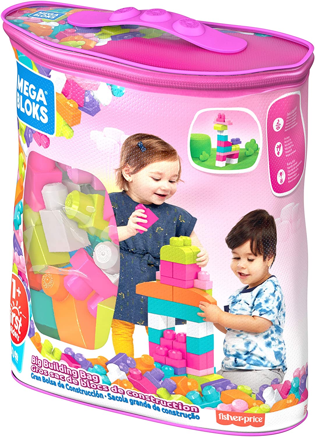 gruciso Bloks DCH54 Big Building Bag, Pink, 60 Pieces