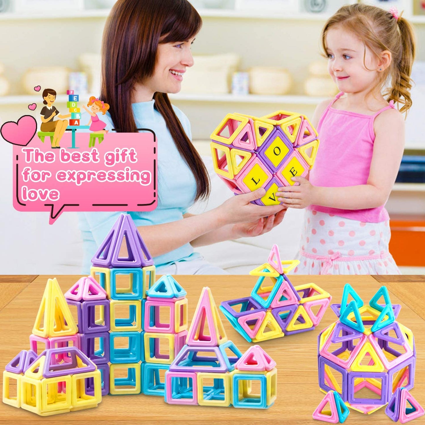 gruciso 141 PCS Magnetic Building Blocks Castle Magnetic Toys Magnet Tiles Gift, Magnetics Construction Booklet Learning & Development Kids Games Toys Gift with Portable Bag for Boys Girls