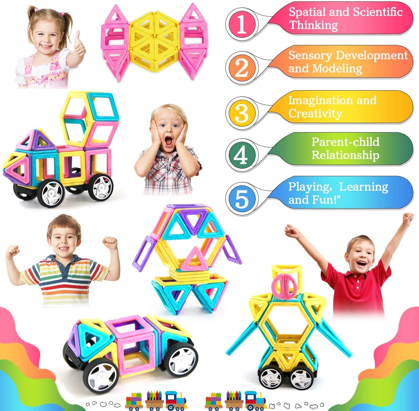 gruciso 141 PCS Magnetic Building Blocks Castle Magnetic Toys Magnet Tiles Gift, Magnetics Construction Booklet Learning & Development Kids Games Toys Gift with Portable Bag for Boys Girls