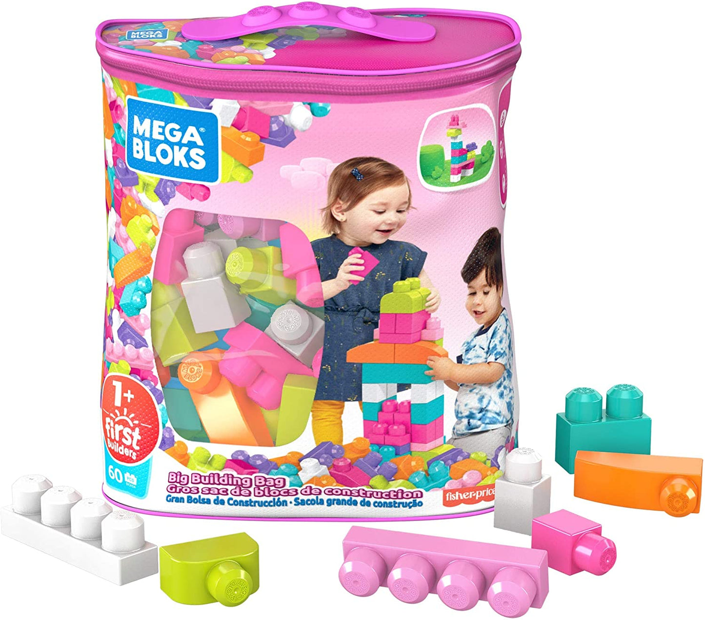 gruciso Bloks DCH54 Big Building Bag, Pink, 60 Pieces
