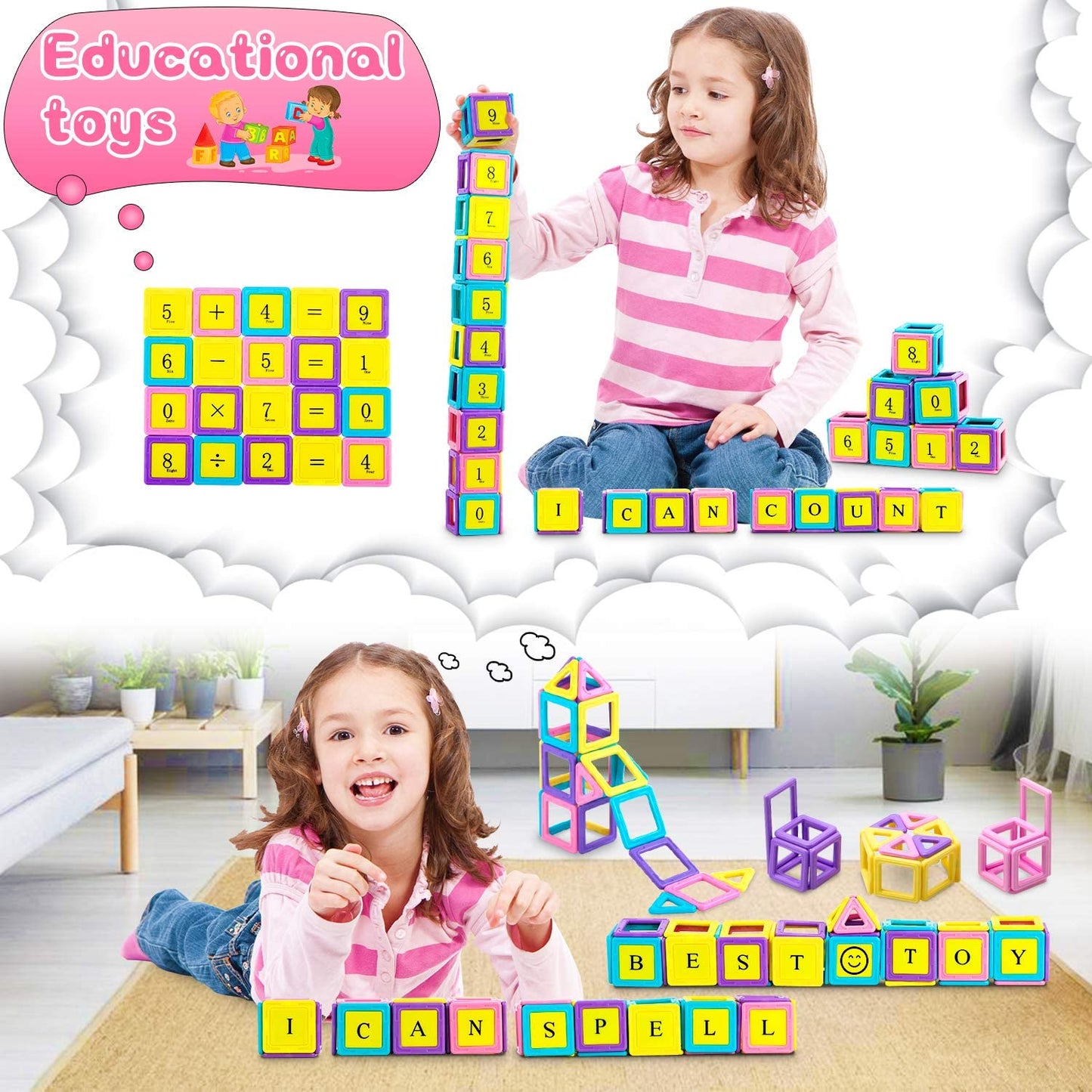 gruciso 141 PCS Magnetic Building Blocks Castle Magnetic Toys Magnet Tiles Gift, Magnetics Construction Booklet Learning & Development Kids Games Toys Gift with Portable Bag for Boys Girls
