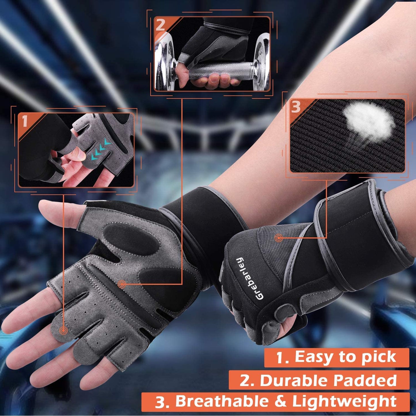 gruciso Gym Gloves,Training gloves with Wrist Support,Weight lifting Gloves,Breathable Sport Gloves,Crossfit Training,Suit for Men and Women