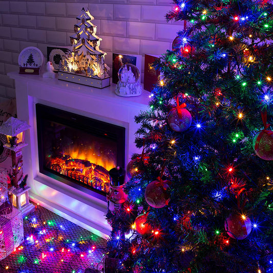 RENGAC 70340 Multi-Coloured Outdoor Christmas Lights | 100 LED Christmas Tree Lights | 9.9 Metres Long | Battery Operated | Indoor/Outdoor Home Christmas Decorations | 8 Light Modes